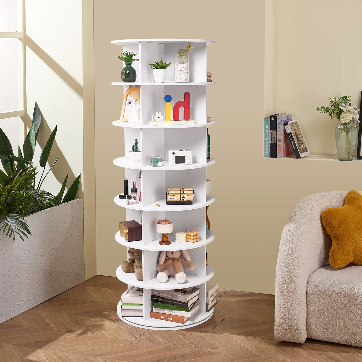 VEVOR 7 Tiers Rotating Shoe Rack Tower, 360°Spinning Shoe Display, Revolving Shoe Rack Storage Round Carousel, Lazy Susan Shoe Rack Organizer, Ideal for Bedroom, Living Room, Entryway, White - BSXZXJ7CGD4GUW3CKV0 - view 9