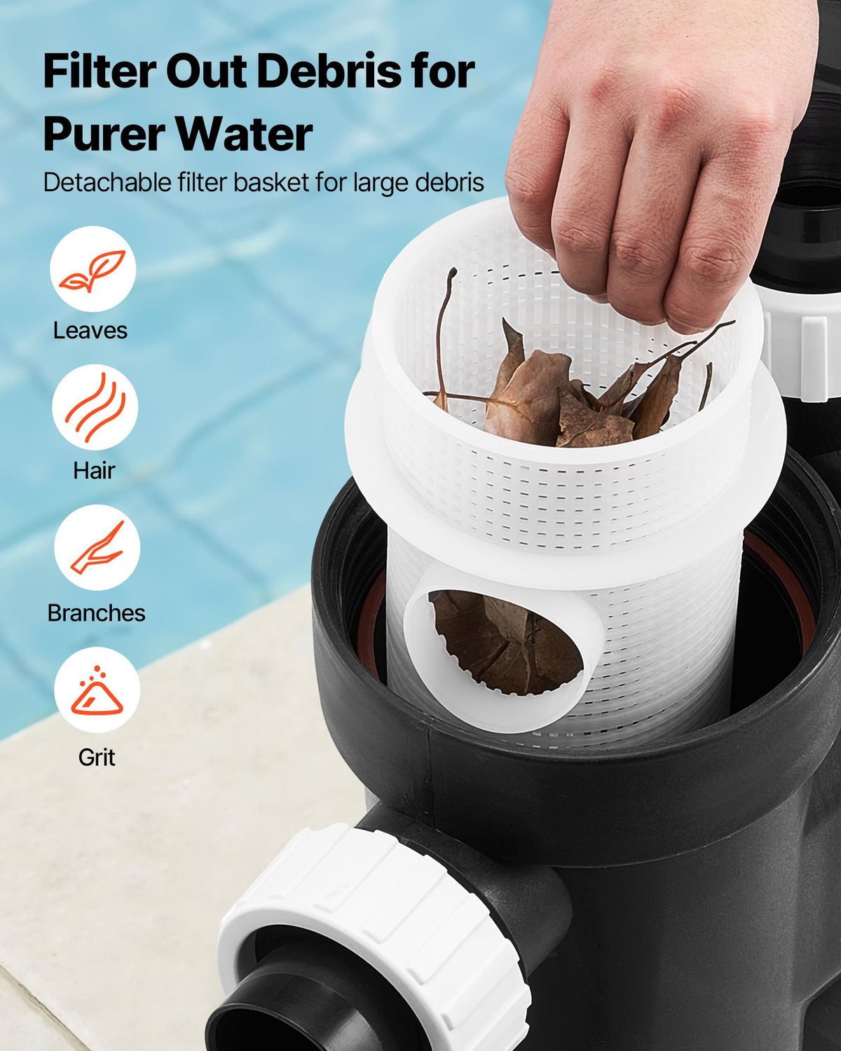 VEVOR Variable Speed Pool Pump, 1.5 HP, AC 220-240V, 115 GPM, In/Above Swimming Pool Pump with Filter Basket, Powerful Self Priming, Programmable Timer, for Inground and Above Ground Swimming Pool - BSYCGLBSS15HK7EDB001V4 - view 6