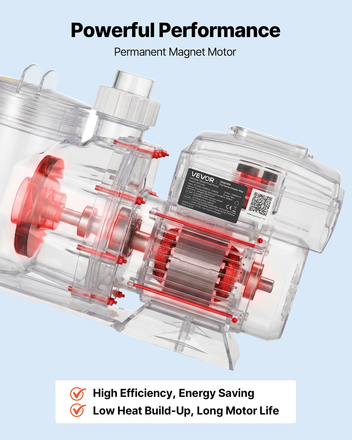 VEVOR Variable Speed Pool Pump, 1.5 HP, AC 220-240V, 115 GPM, In/Above Swimming Pool Pump with Filter Basket, Powerful Self Priming, Programmable Timer, for Inground and Above Ground Swimming Pool - BSYCGLBSS15HK7EDB001V4 - view 7