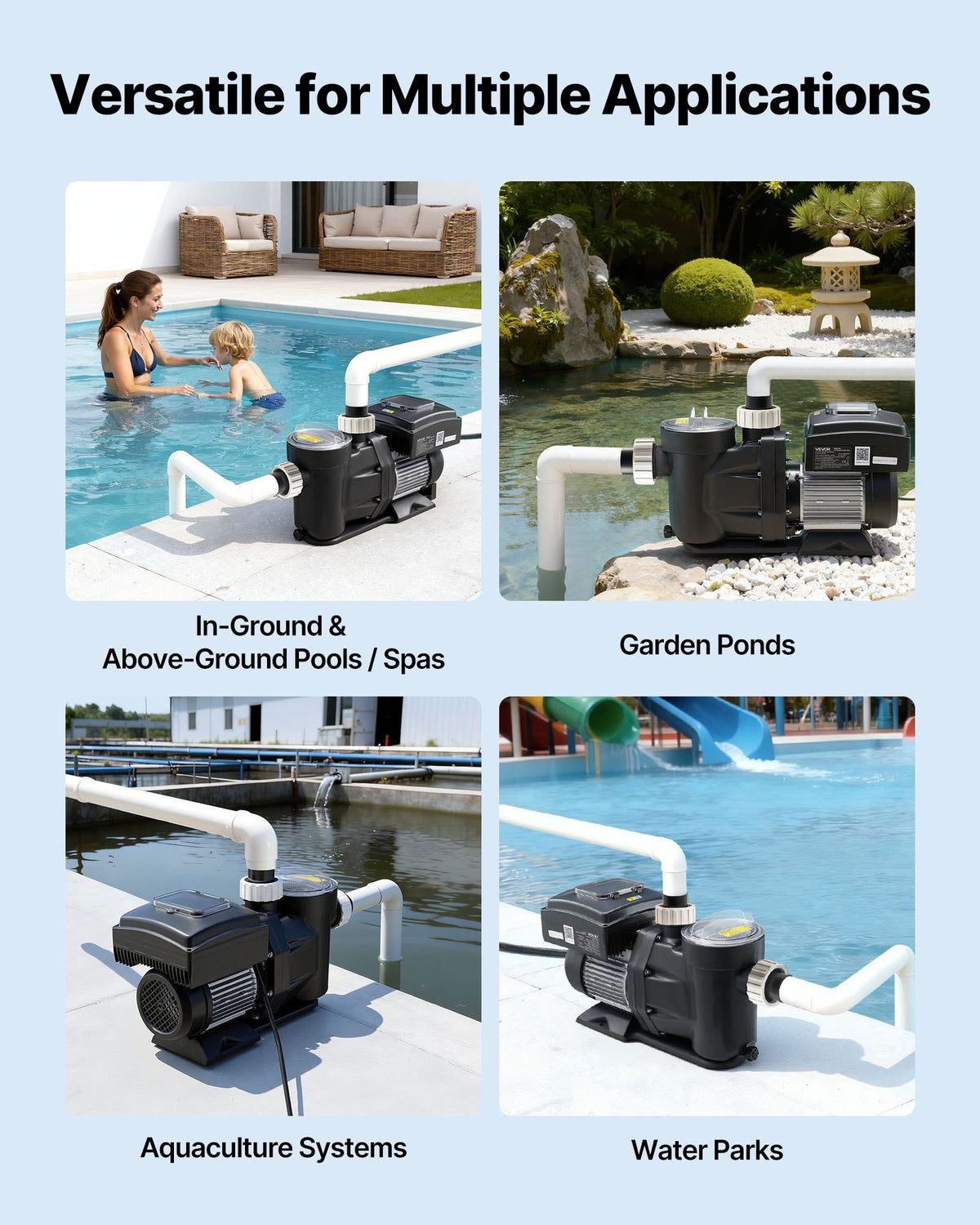 VEVOR Variable Speed Pool Pump, 1.5 HP, AC 220-240V, 115 GPM, In/Above Swimming Pool Pump with Filter Basket, Powerful Self Priming, Programmable Timer, for Inground and Above Ground Swimming Pool - BSYCGLBSS15HK7EDB001V4 - view 8