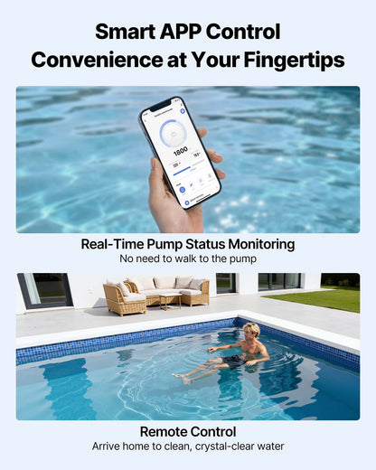 VEVOR Variable Speed Pool Pump, 1.5 HP, AC 220-240V, 132 GPM, In/Above Swimming Pool Pump with Filter Basket, Powerful Self Priming, Programmable Timer, for Inground and Above Ground Swimming Pool - BSYCGLBSS15HTPH92001V4 - view 5