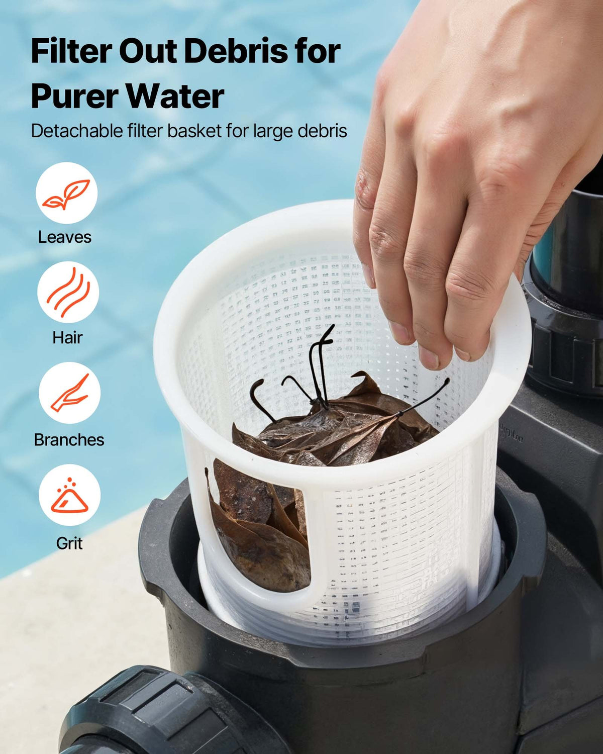 VEVOR Variable Speed Pool Pump, 1.5 HP, AC 220-240V, 132 GPM, In/Above Swimming Pool Pump with Filter Basket, Powerful Self Priming, Programmable Timer, for Inground and Above Ground Swimming Pool - BSYCGLBSS15HTPH92001V4 - view 8