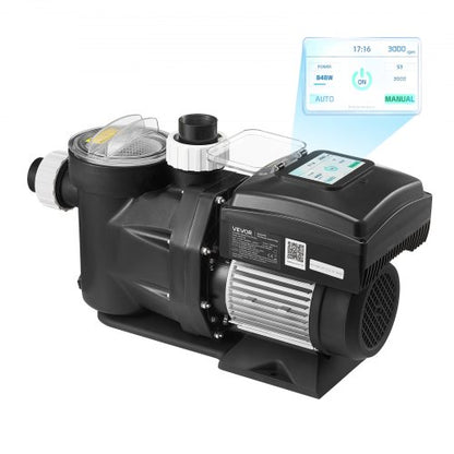 VEVOR Variable Speed Pool Pump, 3 HP, AC 220-240V, 190 GPM, In/Above Swimming Pool Pump with Filter Basket, Powerful Self Priming, Programmable Timer, for Inground and Above Ground Swimming Pool - BSYCGLBSS30H8LGW2001V4 - view 2