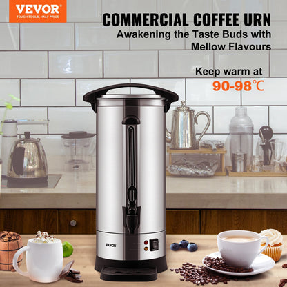 VEVOR Commercial Coffee Urn, 110 Cups Stainless Steel Large Coffee Dispenser, 1500W 110V Electric Coffee Maker Urn For Quick Brewing, Hot Water Urn with Detachable Power Cord for - BSYK110SUS304EMWKV1 - view 2