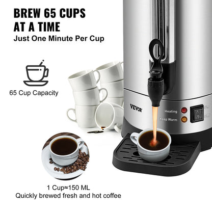 VEVOR Commercial Coffee Urn, 65 Cups Stainless Steel Large Coffee Dispenser, 1500W 110V Electric Coffee Maker Urn For Quick Brewing, Hot Water Urn with Detachable Power Cord for - BSYKF65SUS304P18XV1 - view 3