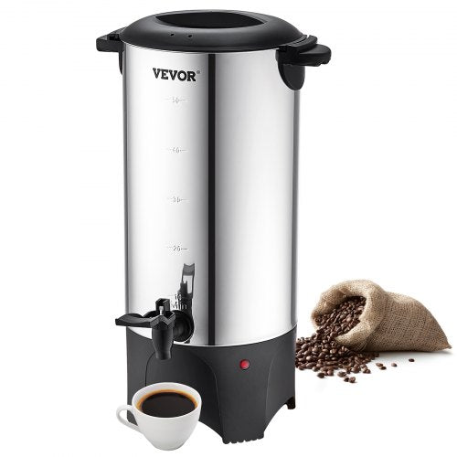 VEVOR Commercial Coffee Urn, 50 Cups Stainless Steel Large Coffee Dispenser, 1000W 110V Electric Coffee Maker Urn For Quick Brewing, Hot Water Urn with Detachable Power Cord for - BSYKFTDCJ50PPR98WV1 - view 1
