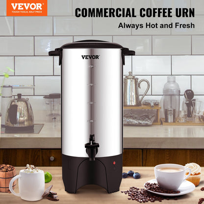 VEVOR Commercial Coffee Urn, 50 Cups Stainless Steel Large Coffee Dispenser, 1000W 110V Electric Coffee Maker Urn For Quick Brewing, Hot Water Urn with Detachable Power Cord for - BSYKFTDCJ50PPR98WV1 - view 2