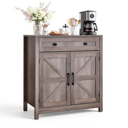 VEVOR Coffee Bar Cabinet, Farmhouse Coffee Bar Table with Drawer, Buffet Stand Cabinet with 2 Barn Doors, Sideboard Buffet Station for Living Room, Entryway, Kitchen, 29.5 x 14.7 x 31.5 in, Grey - BSZSJ30YCSXHYJPAI001V0 - view 1