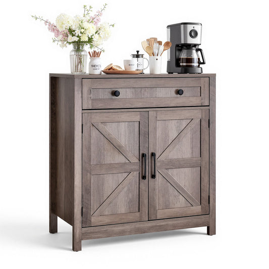 VEVOR Coffee Bar Cabinet, Farmhouse Coffee Bar Table with Drawer, Buffet Stand Cabinet with 2 Barn Doors, Sideboard Buffet Station for Living Room, Entryway, Kitchen, 29.5 x 14.7 x 31.5 in, Grey - BSZSJ30YCSXHYJPAI001V0 - view 1