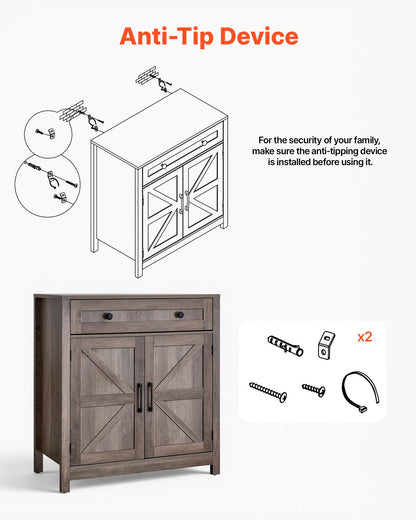 VEVOR Coffee Bar Cabinet, Farmhouse Coffee Bar Table with Drawer, Buffet Stand Cabinet with 2 Barn Doors, Sideboard Buffet Station for Living Room, Entryway, Kitchen, 29.5 x 14.7 x 31.5 in, Grey - BSZSJ30YCSXHYJPAI001V0 - view 7