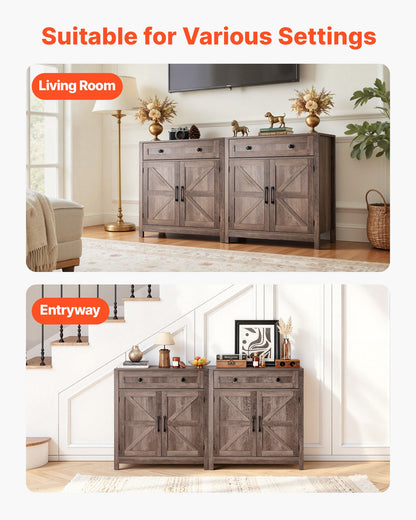 VEVOR Coffee Bar Cabinet, Farmhouse Coffee Bar Table with Drawer, Buffet Stand Cabinet with 2 Barn Doors, Sideboard Buffet Station for Living Room, Entryway, Kitchen, 29.5 x 14.7 x 31.5 in, Grey - BSZSJ30YCSXHYJPAI001V0 - view 8