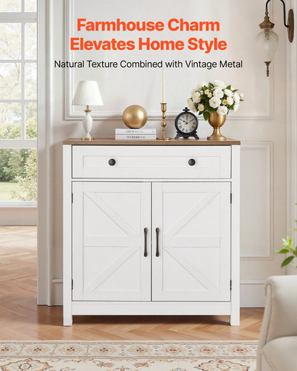 VEVOR Coffee Bar Cabinet, Farmhouse Coffee Bar Table with Drawer, Buffet Stand Cabinet with 2 Barn Door, Sideboard Buffet Station for Living Room, Entryway, Kitchen, 29.5 x 14.7 x 31.5 in, White - BSZSJ30YCZSBWOAA1001V0 - view 3