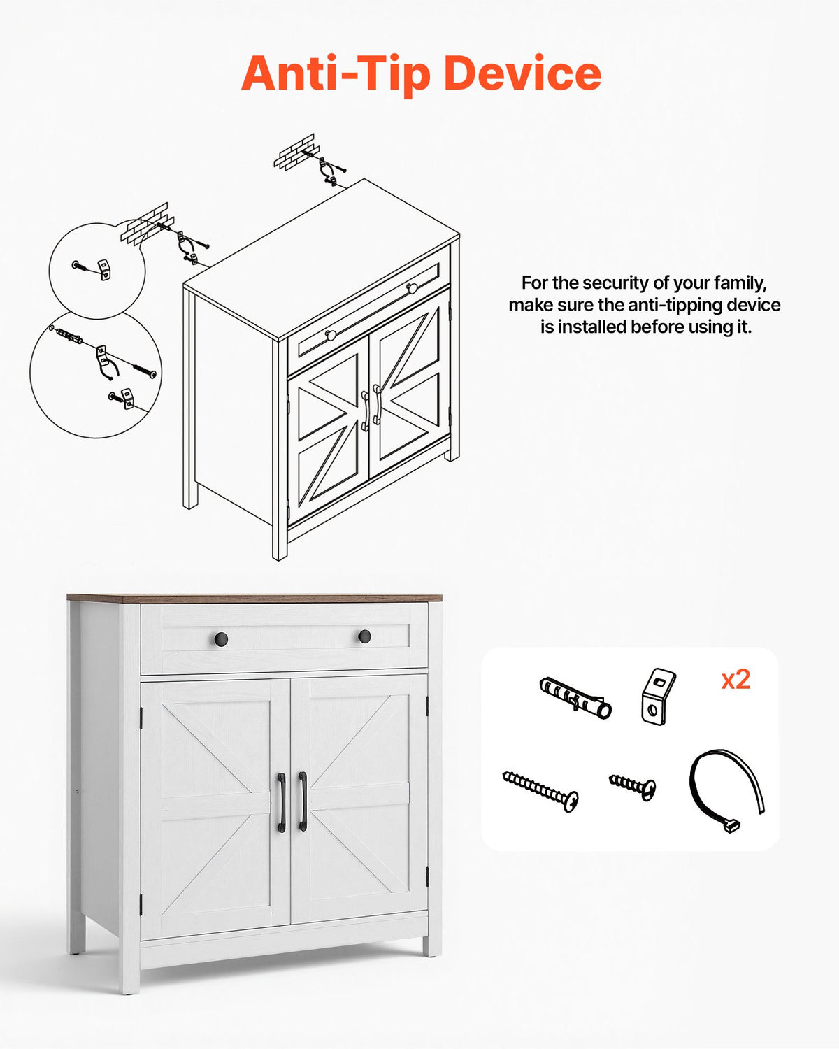 VEVOR Coffee Bar Cabinet, Farmhouse Coffee Bar Table with Drawer, Buffet Stand Cabinet with 2 Barn Door, Sideboard Buffet Station for Living Room, Entryway, Kitchen, 29.5 x 14.7 x 31.5 in, White - BSZSJ30YCZSBWOAA1001V0 - view 7