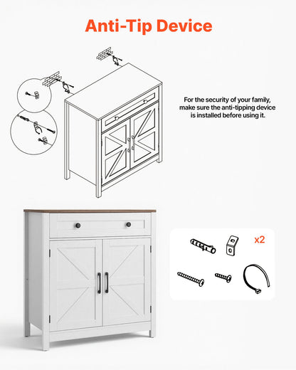 VEVOR Coffee Bar Cabinet, Farmhouse Coffee Bar Table with Drawer, Buffet Stand Cabinet with 2 Barn Door, Sideboard Buffet Station for Living Room, Entryway, Kitchen, 29.5 x 14.7 x 31.5 in, White - BSZSJ30YCZSBWOAA1001V0 - view 7