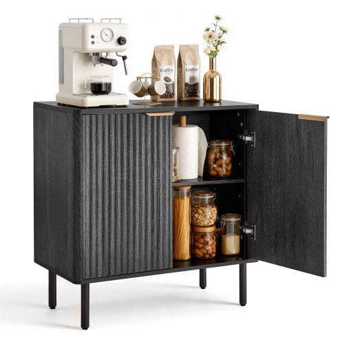 VEVOR Coffee Bar Cabinet, Mid Century Fluted Coffee Bar Table with 2-Tier Storage, Buffet Stand Cabinet with Barn Door, Sideboard Buffet Station for Living Room, Entryway, 31.5 x 14.7 x 31.5 in, Black - BSZSJ315YCHT8P1LL001V0 - view 2