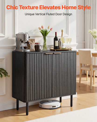 VEVOR Coffee Bar Cabinet, Mid Century Fluted Coffee Bar Table with 2-Tier Storage, Buffet Stand Cabinet with Barn Door, Sideboard Buffet Station for Living Room, Entryway, 31.5 x 14.7 x 31.5 in, Black - BSZSJ315YCHT8P1LL001V0 - view 3