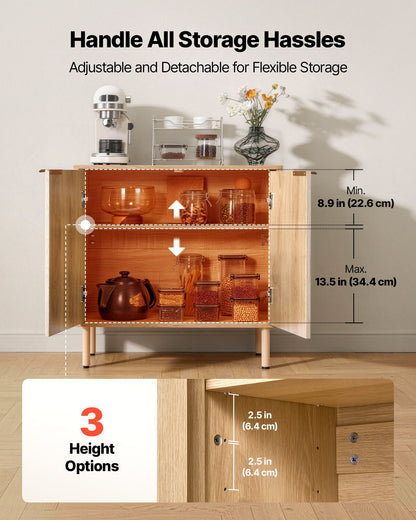 VEVOR Coffee Bar Cabinet, Mid Century Fluted Coffee Bar Table with 2-Tier Storage, Buffet Stand Cabinet with 2 Barn Door, Sideboard Buffet Station for Living Room, Entryway, 31.5 x 14.7 x 31.5 in, Oak - BSZSJ315YCYMN1VXL001V0 - view 5