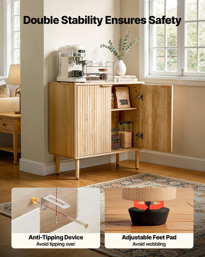 VEVOR Coffee Bar Cabinet, Mid Century Fluted Coffee Bar Table with 2-Tier Storage, Buffet Stand Cabinet with 2 Barn Door, Sideboard Buffet Station for Living Room, Entryway, 31.5 x 14.7 x 31.5 in, Oak - BSZSJ315YCYMN1VXL001V0 - view 7