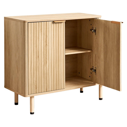 VEVOR Coffee Bar Cabinet, Mid Century Fluted Coffee Bar Table with 2-Tier Storage, Buffet Stand Cabinet with 2 Barn Door, Sideboard Buffet Station for Living Room, Entryway, 31.5 x 14.7 x 31.5 in, Oak - BSZSJ315YCYMN1VXL001V0 - view 10