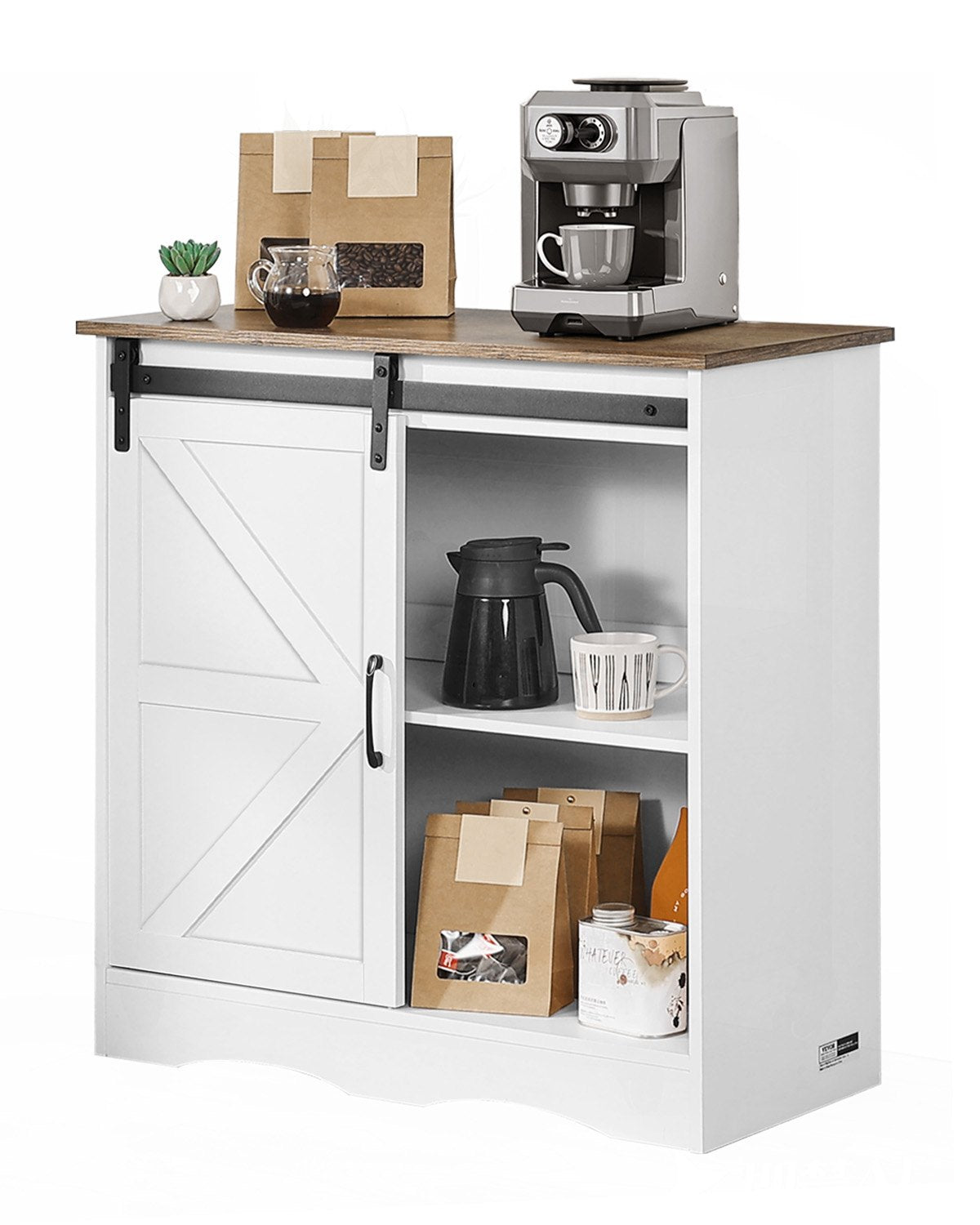 VEVOR Coffee Bar Cabinet, 31.5 x 13.8 x 31.5 in Farmhouse Coffee Bar Cabinet with 3-Tier Storage, Coffee Bar Table with Barn Door, Farmhouse Sideboard Buffet Cabinet for Living Room, Entryway - BSZSJ32YCZSB4C8PVV0 - view 1