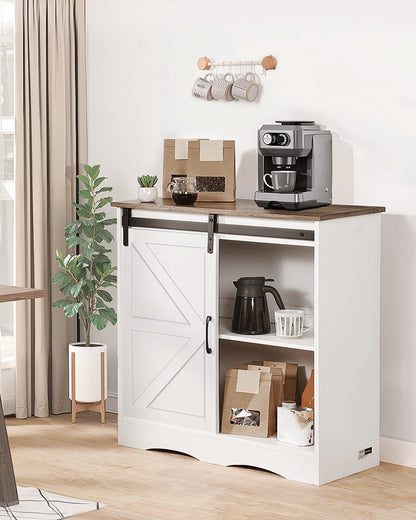 VEVOR Coffee Bar Cabinet, 31.5 x 13.8 x 31.5 in Farmhouse Coffee Bar Cabinet with 3-Tier Storage, Coffee Bar Table with Barn Door, Farmhouse Sideboard Buffet Cabinet for Living Room, Entryway - BSZSJ32YCZSB4C8PVV0 - view 3