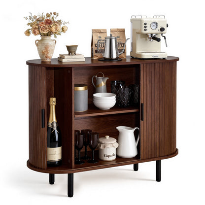 VEVOR Coffee Bar Cabinet, Mid Century Fluted Coffee Bar Table, Buffet Stand Cabinet with 2 Sliding Doors, Sideboard Buffet Station for Living Room, Entryway, Kitchen, 39.3 x 15.7 x 29.5 in, Walnut - BSZSJ40YCHTSY72FM001V0 - view 1