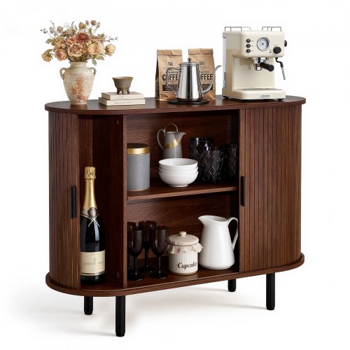 VEVOR Coffee Bar Cabinet, Mid Century Fluted Coffee Bar Table, Buffet Stand Cabinet with 2 Sliding Doors, Sideboard Buffet Station for Living Room, Entryway, Kitchen, 39.3 x 15.7 x 29.5 in, Walnut - BSZSJ40YCHTSY72FM001V0 - view 2