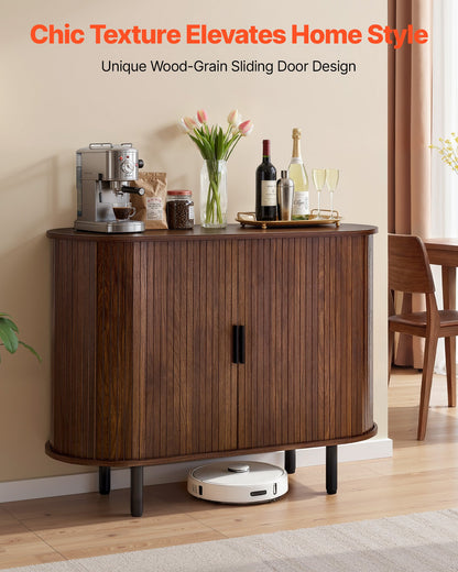 VEVOR Coffee Bar Cabinet, Mid Century Fluted Coffee Bar Table, Buffet Stand Cabinet with 2 Sliding Doors, Sideboard Buffet Station for Living Room, Entryway, Kitchen, 39.3 x 15.7 x 29.5 in, Walnut - BSZSJ40YCHTSY72FM001V0 - view 3