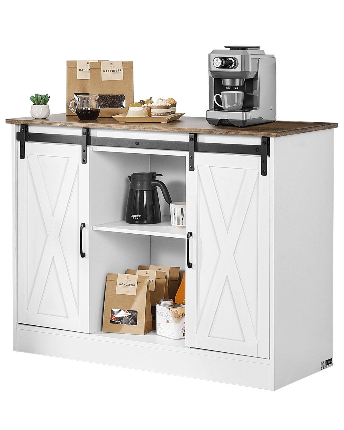 VEVOR Coffee Bar Cabinet, 41.8 x 15.8 x 32.1 in Farmhouse Coffee Bar Cabinet with 3-Tier Storage, Coffee Bar Table with Barn Doors, Farmhouse Sideboard Buffet Cabinet for Living Room, Entryway - BSZSJ42YCZSBL74QGV0 - view 1