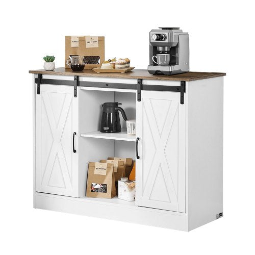 VEVOR Coffee Bar Cabinet, 41.8 x 15.8 x 32.1 in Farmhouse Coffee Bar Cabinet with 3-Tier Storage, Coffee Bar Table with Barn Doors, Farmhouse Sideboard Buffet Cabinet for Living Room, Entryway - BSZSJ42YCZSBL74QGV0 - view 2