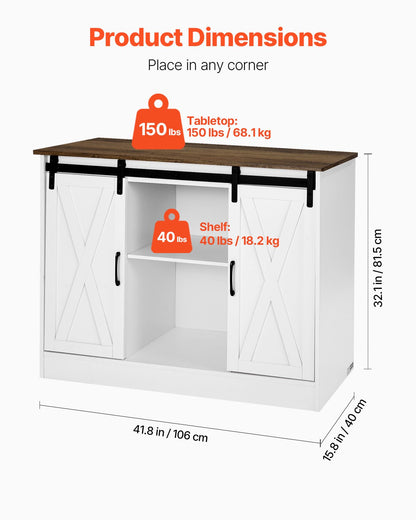 VEVOR Coffee Bar Cabinet, 41.8 x 15.8 x 32.1 in Farmhouse Coffee Bar Cabinet with 3-Tier Storage, Coffee Bar Table with Barn Doors, Farmhouse Sideboard Buffet Cabinet for Living Room, Entryway - BSZSJ42YCZSBL74QGV0 - view 4