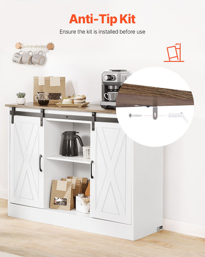 VEVOR Coffee Bar Cabinet, 41.8 x 15.8 x 32.1 in Farmhouse Coffee Bar Cabinet with 3-Tier Storage, Coffee Bar Table with Barn Doors, Farmhouse Sideboard Buffet Cabinet for Living Room, Entryway - BSZSJ42YCZSBL74QGV0 - view 8