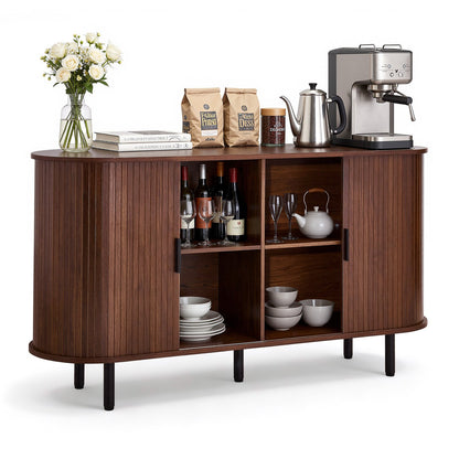 VEVOR Coffee Bar Cabinet, Mid Century Fluted Coffee Bar Table, Buffet Stand Cabinet with 2 Sliding Doors, Sideboard Buffet Station for Living Room, Entryway, Kitchen, 55.1 x 15.7 x 29.5 in, Walnut - BSZSJ55YCHTS9AVAQ001V0 - view 1