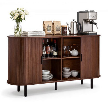 VEVOR Coffee Bar Cabinet, Mid Century Fluted Coffee Bar Table, Buffet Stand Cabinet with 2 Sliding Doors, Sideboard Buffet Station for Living Room, Entryway, Kitchen, 55.1 x 15.7 x 29.5 in, Walnut - BSZSJ55YCHTS9AVAQ001V0 - view 2