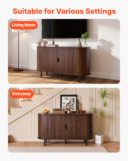 VEVOR Coffee Bar Cabinet, Mid Century Fluted Coffee Bar Table, Buffet Stand Cabinet with 2 Sliding Doors, Sideboard Buffet Station for Living Room, Entryway, Kitchen, 55.1 x 15.7 x 29.5 in, Walnut - BSZSJ55YCHTS9AVAQ001V0 - view 8