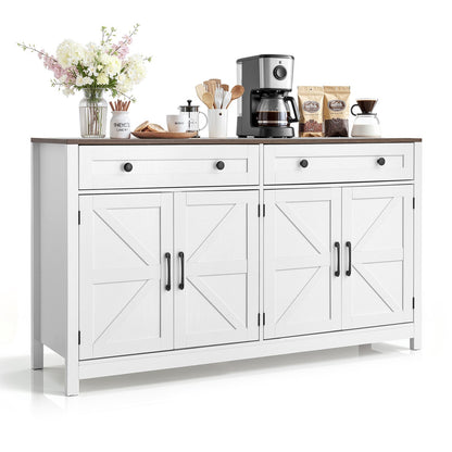 VEVOR Coffee Bar Cabinet, Farmhouse Coffee Bar Table with 2 Drawers, Buffet Stand Cabinet with 4 Barn Doors, Sideboard Buffet Station for Living Room, Entryway, Kitchen, 55.1 x 15.5 x 31.5 in, White - BSZSJ55YCZSBALR2H001V0 - view 1