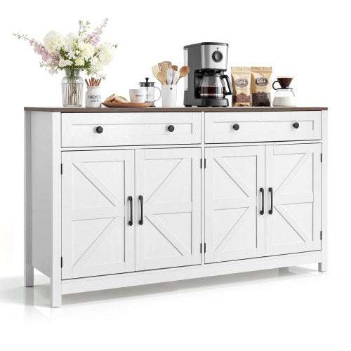 VEVOR Coffee Bar Cabinet, Farmhouse Coffee Bar Table with 2 Drawers, Buffet Stand Cabinet with 4 Barn Doors, Sideboard Buffet Station for Living Room, Entryway, Kitchen, 55.1 x 15.5 x 31.5 in, White - BSZSJ55YCZSBALR2H001V0 - view 2
