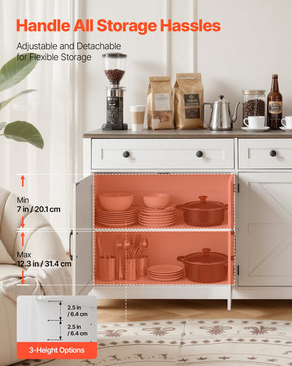 VEVOR Coffee Bar Cabinet, Farmhouse Coffee Bar Table with 2 Drawers, Buffet Stand Cabinet with 4 Barn Doors, Sideboard Buffet Station for Living Room, Entryway, Kitchen, 55.1 x 15.5 x 31.5 in, White - BSZSJ55YCZSBALR2H001V0 - view 5