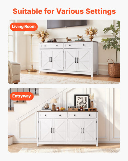 VEVOR Coffee Bar Cabinet, Farmhouse Coffee Bar Table with 2 Drawers, Buffet Stand Cabinet with 4 Barn Doors, Sideboard Buffet Station for Living Room, Entryway, Kitchen, 55.1 x 15.5 x 31.5 in, White - BSZSJ55YCZSBALR2H001V0 - view 8