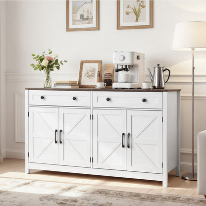 VEVOR Coffee Bar Cabinet, Farmhouse Coffee Bar Table with 2 Drawers, Buffet Stand Cabinet with 4 Barn Doors, Sideboard Buffet Station for Living Room, Entryway, Kitchen, 55.1 x 15.5 x 31.5 in, White - BSZSJ55YCZSBALR2H001V0 - view 9