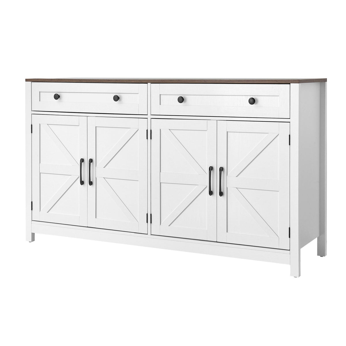 VEVOR Coffee Bar Cabinet, Farmhouse Coffee Bar Table with 2 Drawers, Buffet Stand Cabinet with 4 Barn Doors, Sideboard Buffet Station for Living Room, Entryway, Kitchen, 55.1 x 15.5 x 31.5 in, White - BSZSJ55YCZSBALR2H001V0 - view 10