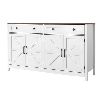 VEVOR Coffee Bar Cabinet, Farmhouse Coffee Bar Table with 2 Drawers, Buffet Stand Cabinet with 4 Barn Doors, Sideboard Buffet Station for Living Room, Entryway, Kitchen, 55.1 x 15.5 x 31.5 in, White - BSZSJ55YCZSBALR2H001V0 - view 10