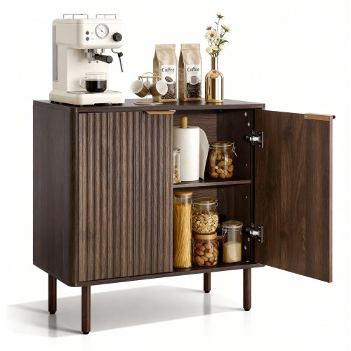 VEVOR Coffee Bar Cabinet, Mid Century Fluted Coffee Bar Table with 2-Tier Storage, Buffet Stand Cabinet with Barn Door, Sideboard Buffet Station for Living Room, Entryway, 31.5 x 14.7 x 31.5 in Walnut - BSZSJ63YCHTSU6X5P001V0 - view 2