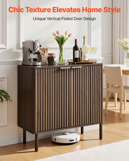 VEVOR Coffee Bar Cabinet, Mid Century Fluted Coffee Bar Table with 2-Tier Storage, Buffet Stand Cabinet with Barn Door, Sideboard Buffet Station for Living Room, Entryway, 31.5 x 14.7 x 31.5 in Walnut - BSZSJ63YCHTSU6X5P001V0 - view 3