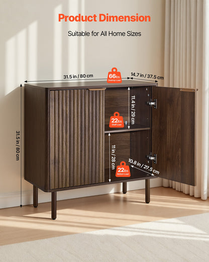 VEVOR Coffee Bar Cabinet, Mid Century Fluted Coffee Bar Table with 2-Tier Storage, Buffet Stand Cabinet with Barn Door, Sideboard Buffet Station for Living Room, Entryway, 31.5 x 14.7 x 31.5 in Walnut - BSZSJ63YCHTSU6X5P001V0 - view 4