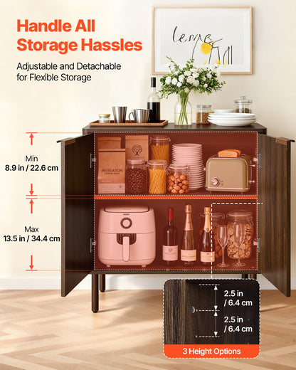 VEVOR Coffee Bar Cabinet, Mid Century Fluted Coffee Bar Table with 2-Tier Storage, Buffet Stand Cabinet with Barn Door, Sideboard Buffet Station for Living Room, Entryway, 31.5 x 14.7 x 31.5 in Walnut - BSZSJ63YCHTSU6X5P001V0 - view 5