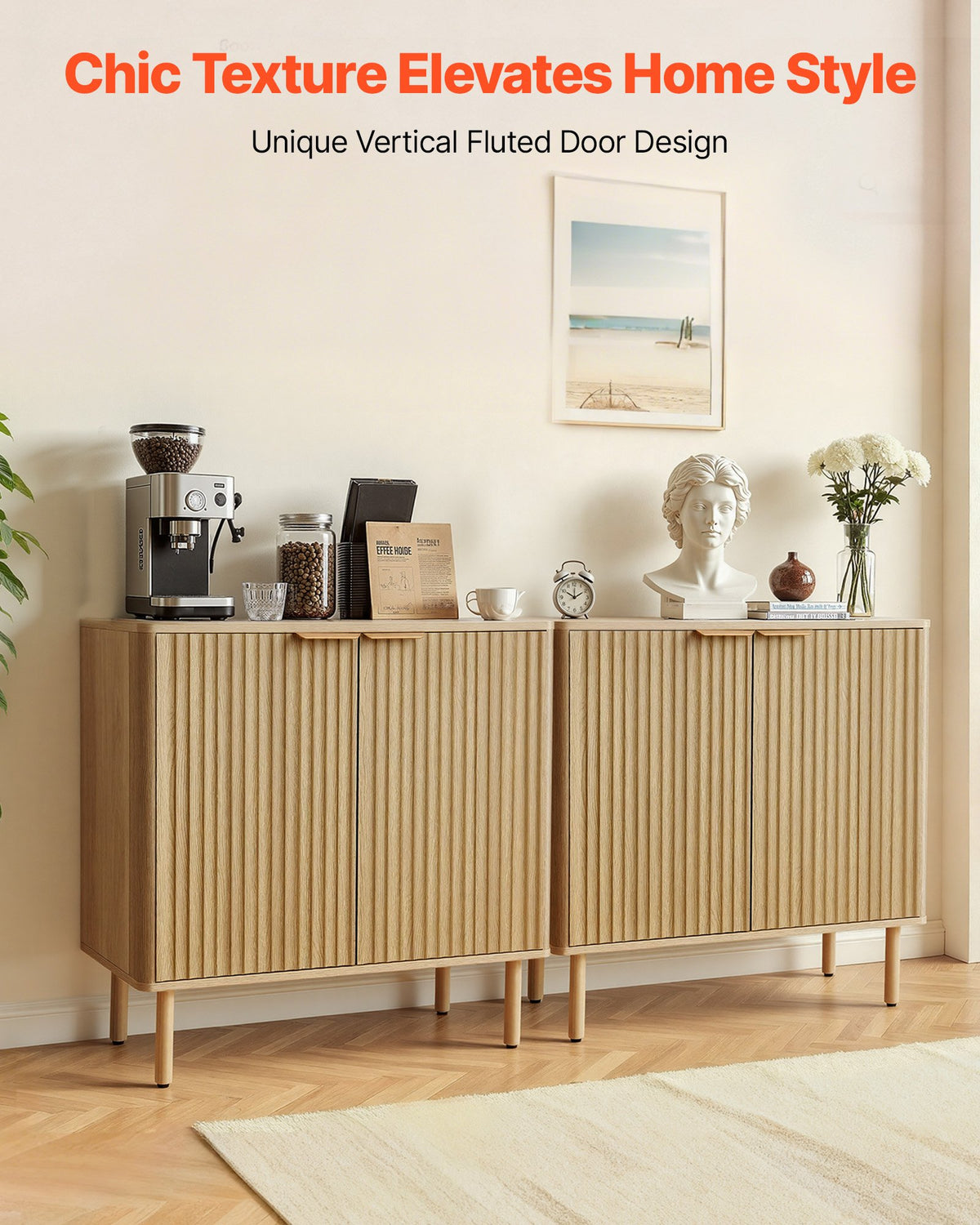 VEVOR Coffee Bar Cabinet, Mid Century Fluted Coffee Bar Table with 2-Tier Storage, Buffet Stand Cabinet with 4 Barn Doors, Sideboard Buffet Station for Living Room, Entryway, 31.5x14.7x31.5 in(Single) - BSZSJ63YCYMSRJB1A001V0 - view 3