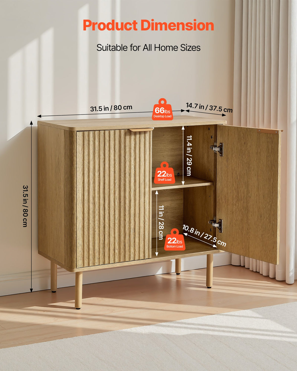 VEVOR Coffee Bar Cabinet, Mid Century Fluted Coffee Bar Table with 2-Tier Storage, Buffet Stand Cabinet with 4 Barn Doors, Sideboard Buffet Station for Living Room, Entryway, 31.5x14.7x31.5 in(Single) - BSZSJ63YCYMSRJB1A001V0 - view 4