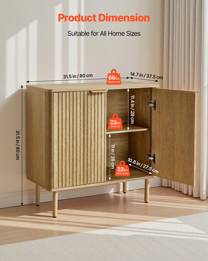 VEVOR Coffee Bar Cabinet, Mid Century Fluted Coffee Bar Table with 2-Tier Storage, Buffet Stand Cabinet with 4 Barn Doors, Sideboard Buffet Station for Living Room, Entryway, 31.5x14.7x31.5 in(Single) - BSZSJ63YCYMSRJB1A001V0 - view 4