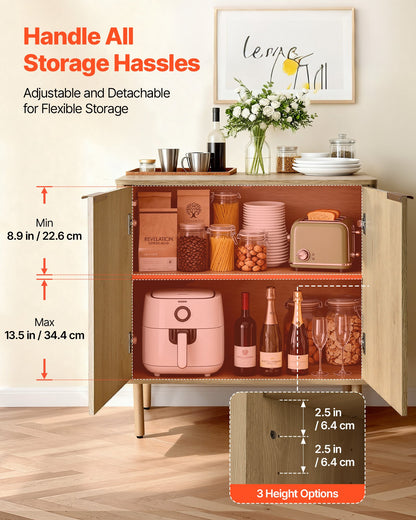 VEVOR Coffee Bar Cabinet, Mid Century Fluted Coffee Bar Table with 2-Tier Storage, Buffet Stand Cabinet with 4 Barn Doors, Sideboard Buffet Station for Living Room, Entryway, 31.5x14.7x31.5 in(Single) - BSZSJ63YCYMSRJB1A001V0 - view 5